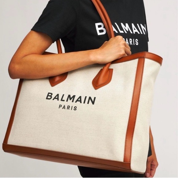 Balmain Tan and Cream Canvas Tote